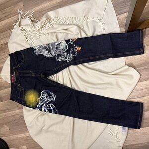 Men's Slim Straight Jeans with Embroidered Design